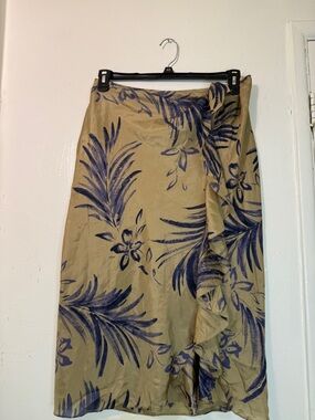 Lauren Ralph Lauren 100% Silk Tropical Floral Ruffle Wrap Skirt Size XS